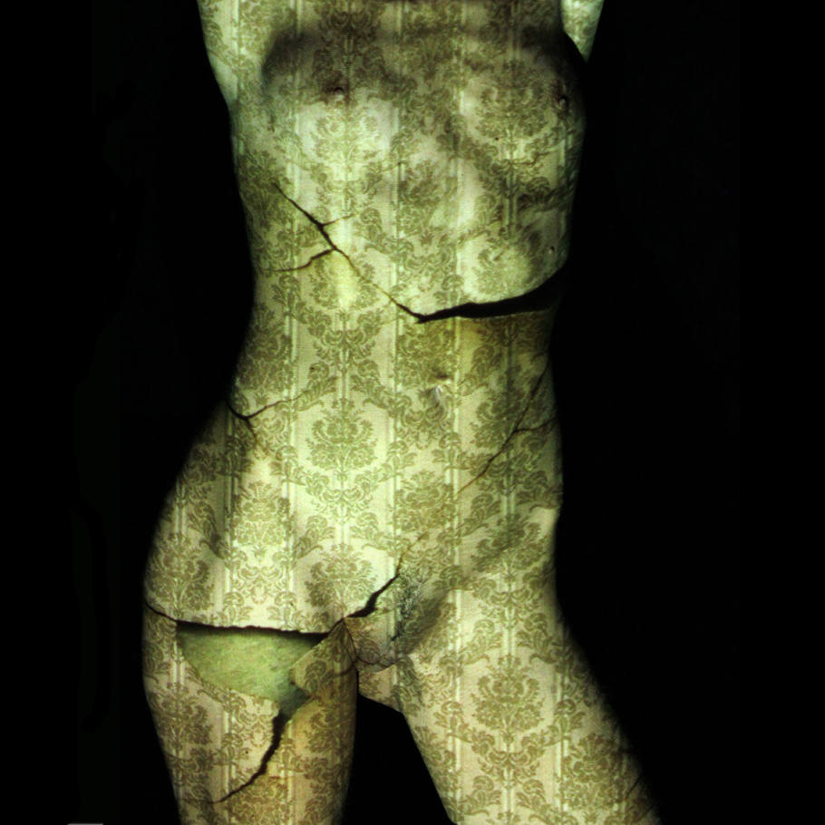 Aktfoto in Farbe - Projektion: Muster Tapete Torso